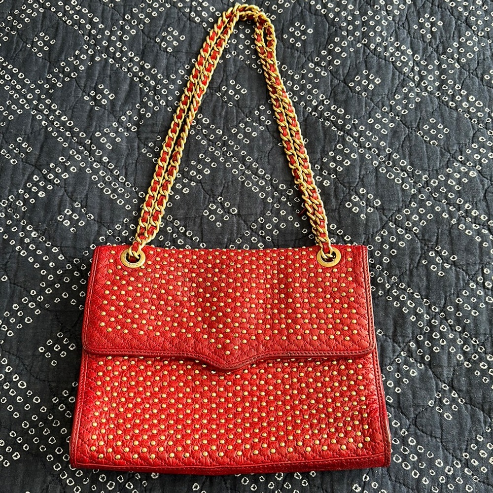 Rebecca Minkoff Red Leather Gold Studded Purse